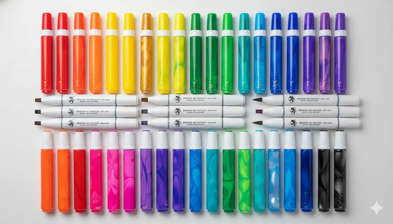 1.Custom acrylic markers from China in a colorful set, neatly arranged to show vibrant colors and professional quality