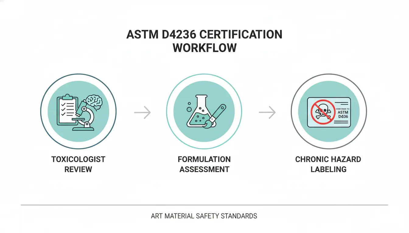 3.Diagram showing ASTM D4236 toxicological review and labeling process for art materials like acrylic markers.