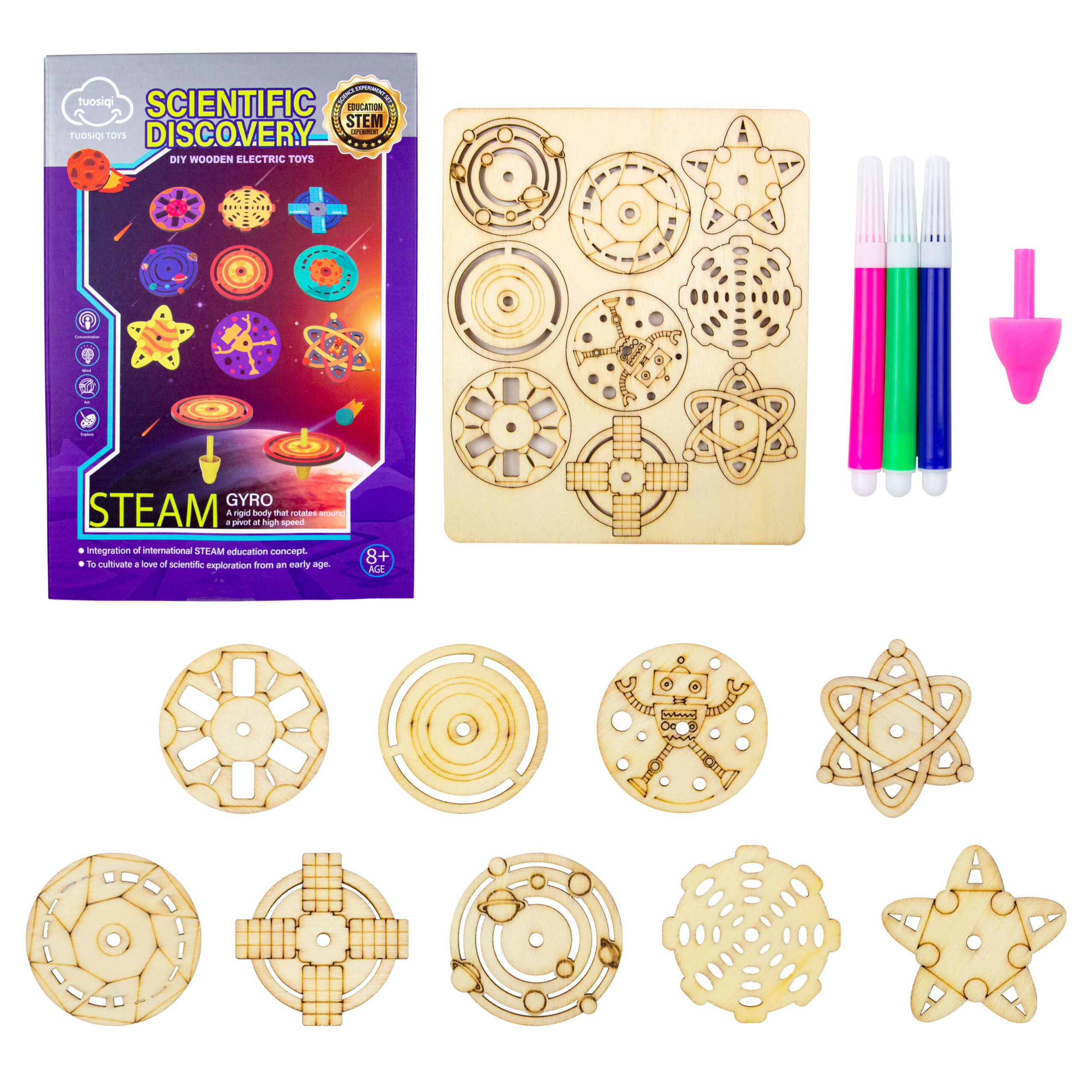 Colorful Wooden Spinning Top DIY Kit for Kids – Painting Craft Set with Tools for Creative Art Projects