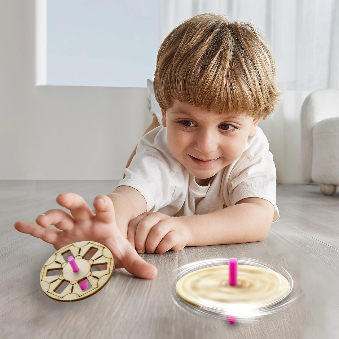 Colorful Wooden Spinning Top DIY Kit for Kids – Painting Craft Set with Tools for Creative Art Projects