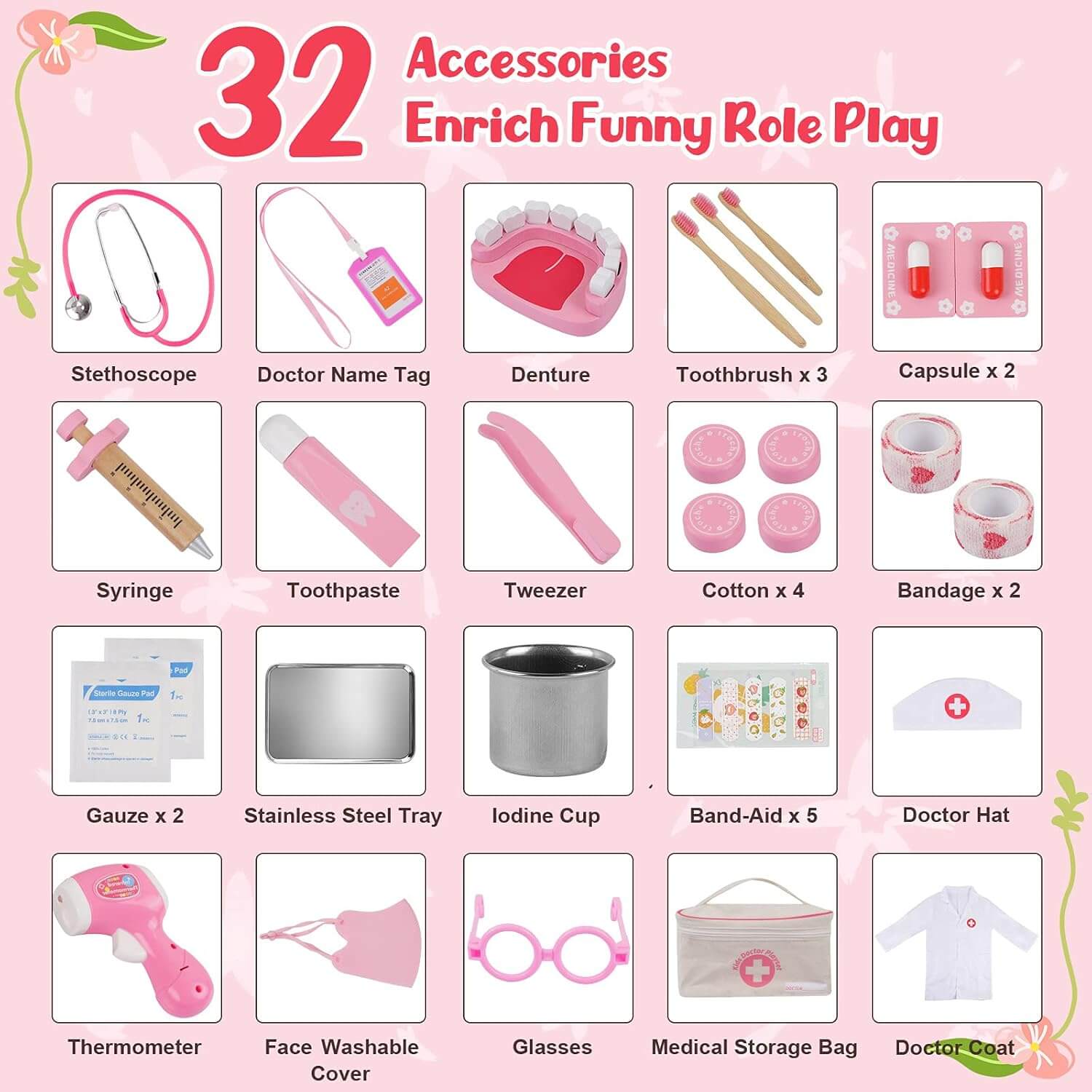Doctor Play Set for Girls – Stethoscope Toy & Dress-Up Costume Doctor Kit for Fun and Learning