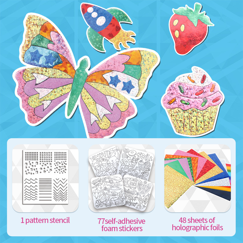 DIY Aluminum Foil Sticker Coloring Kit for Kids – Creative Craft Set for Artistic Expression & Fun