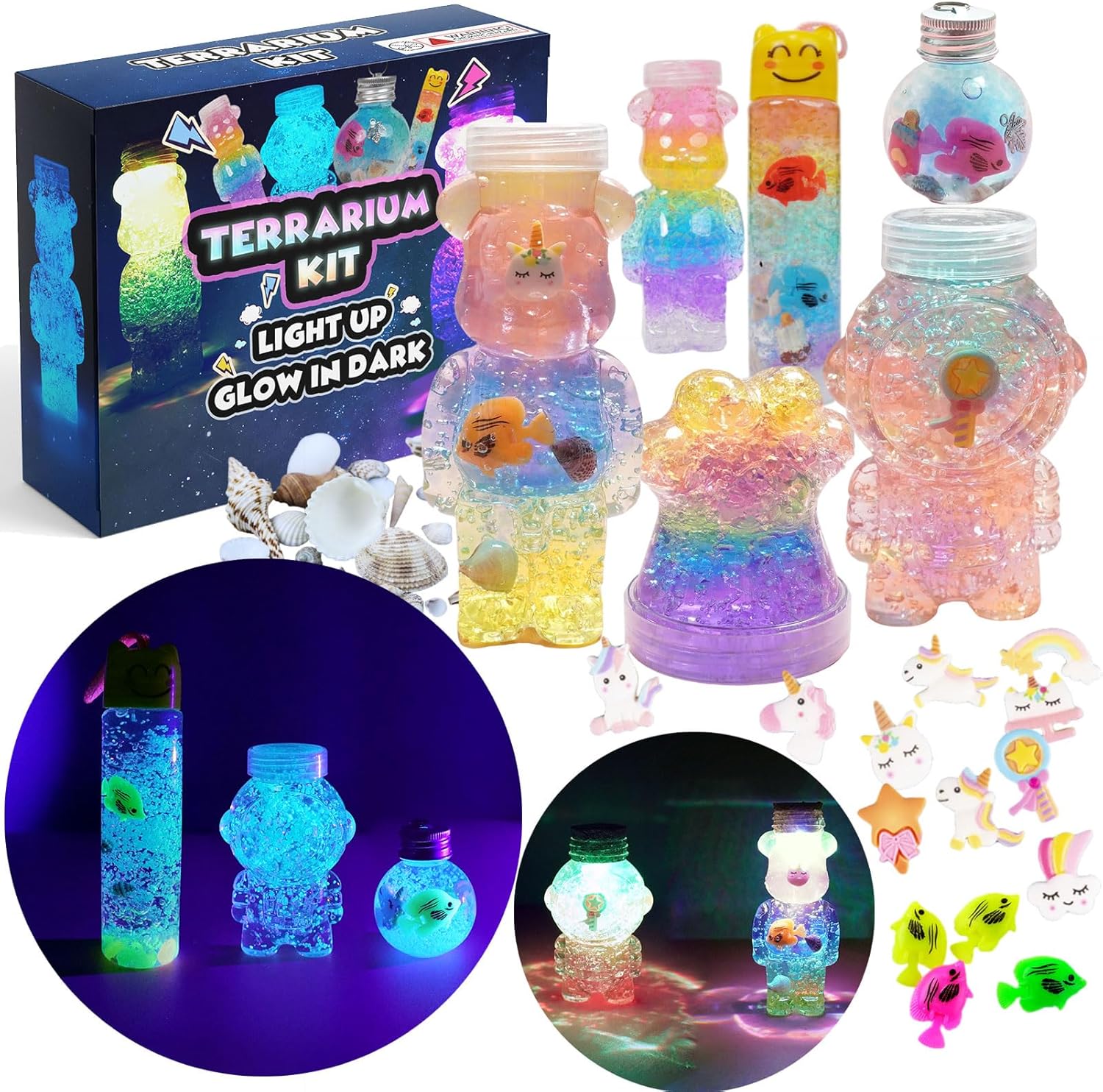 5 PCS Glow in the Dark Unicorn Terrarium Craft Kit – DIY Water Beads Toy Set for Kids Birthday Gifts