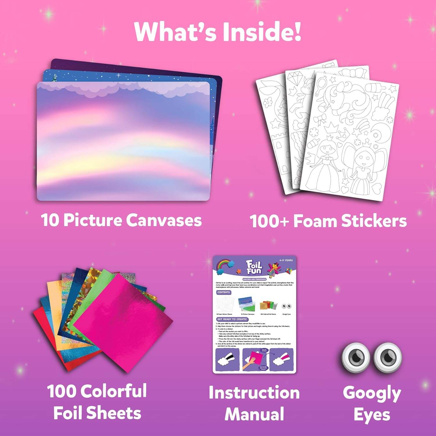 Craft Kits & Supplies – Foil Fun Creative Activity Set DIY Travel Toys with Unicorns & Princesses for Kids