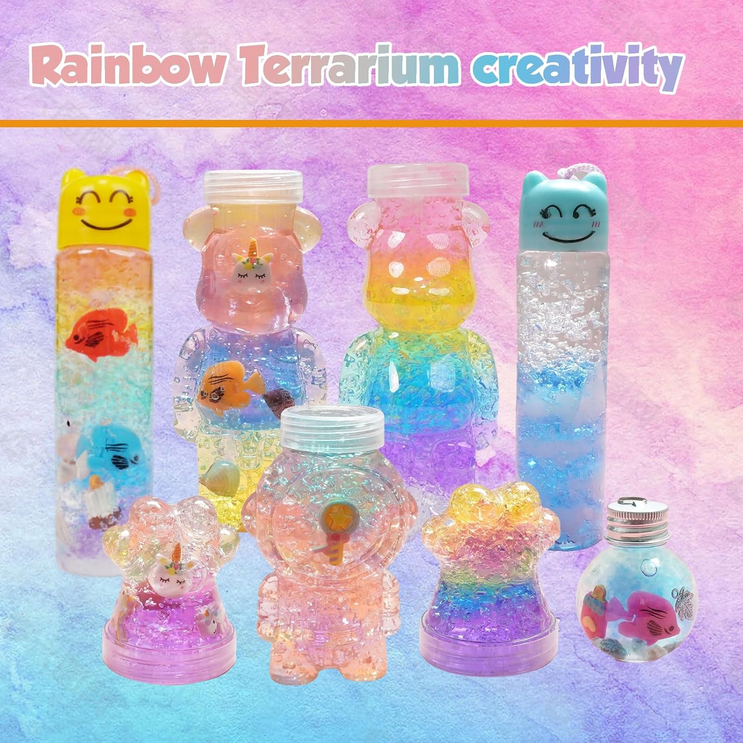 5 PCS Glow in the Dark Unicorn Terrarium Craft Kit – DIY Water Beads Toy Set for Kids Birthday Gifts