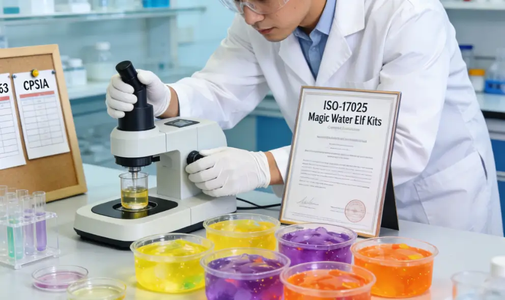 Lab testing of Magic Water Elf Kit samples for EN71, ASTM F963, and CPSIA compliance.