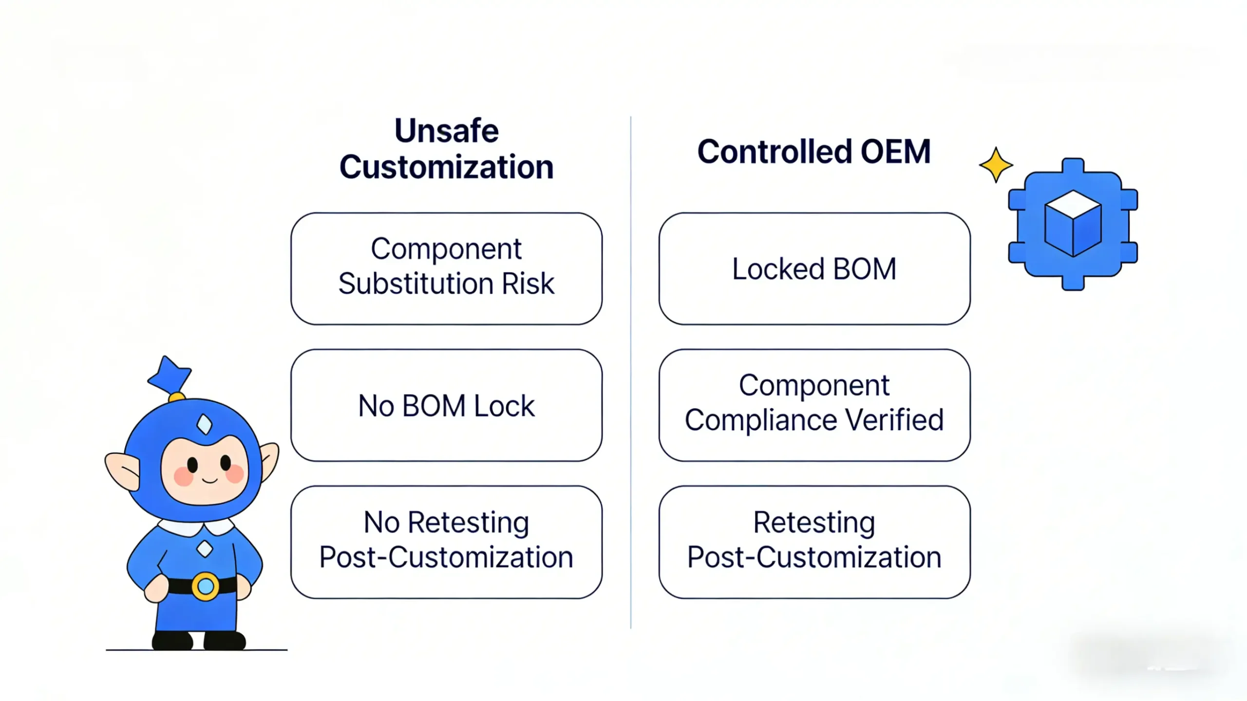 Locked BOM and retesting system for private label water toys