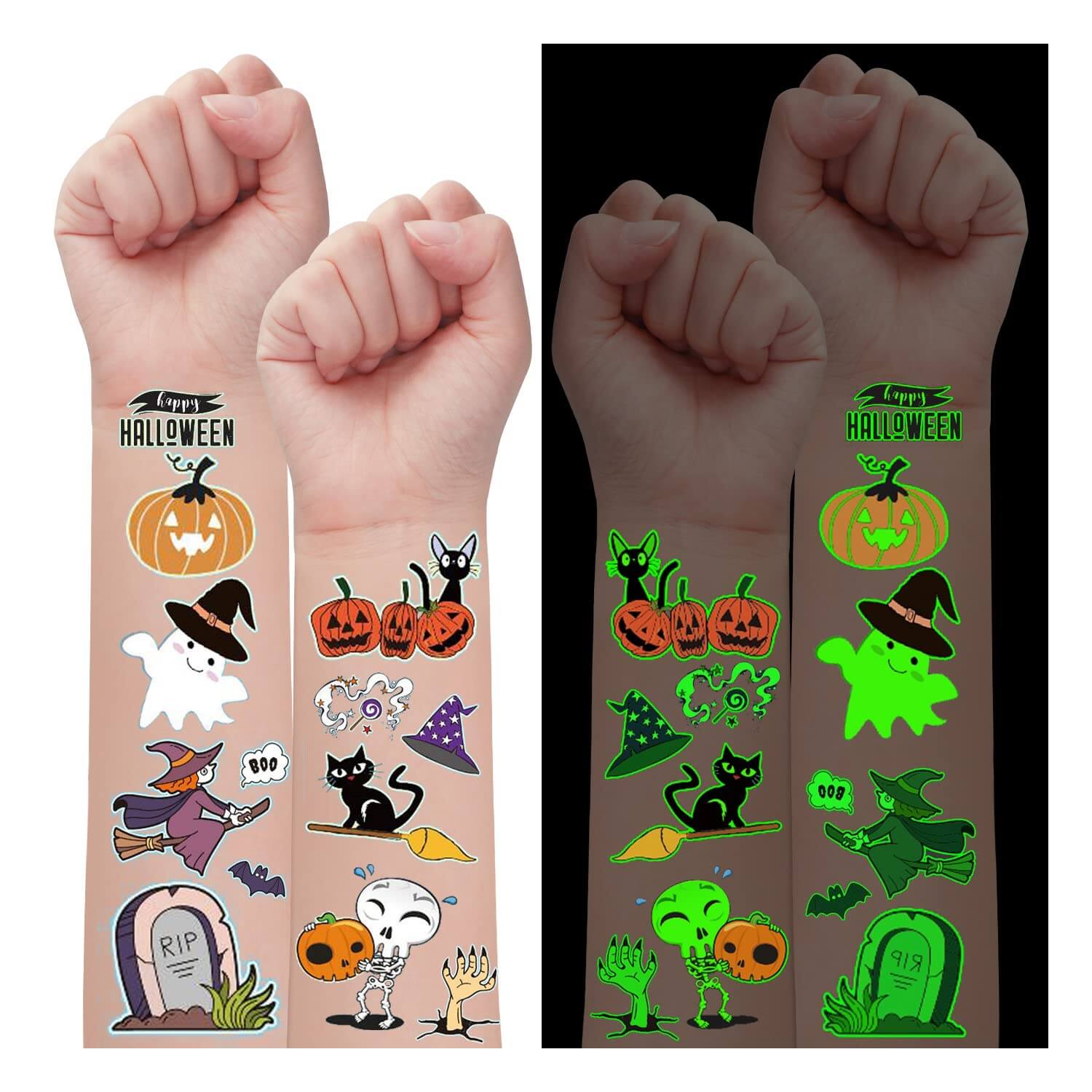 Halloween Glow-in-the-Dark Temporary Tattoo Stickers Luminous Party Favor Tattoos for Kids | Halloween Gift & Event Supplies