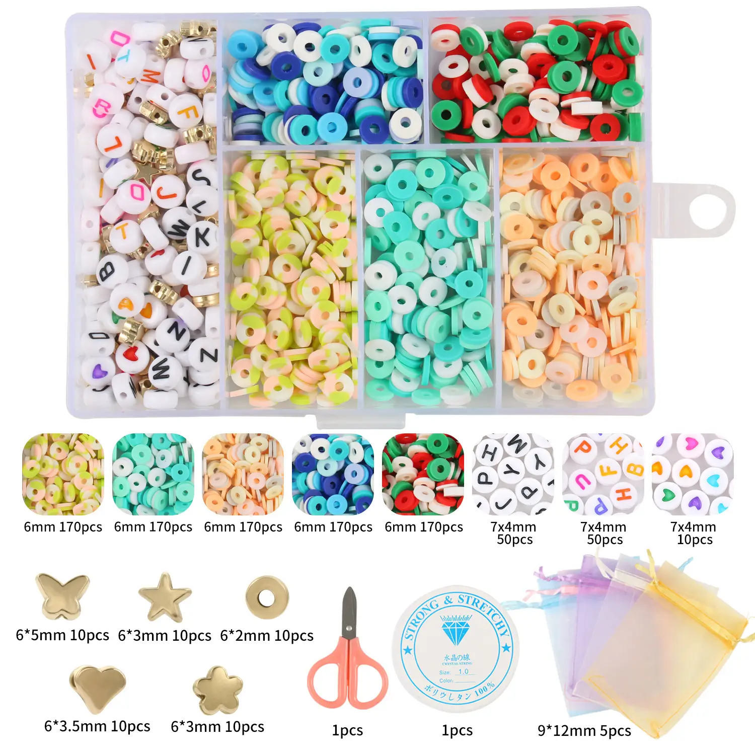 Designer Polymer Clay Beads Spacer Kit for Handmade Bracelets & Charms