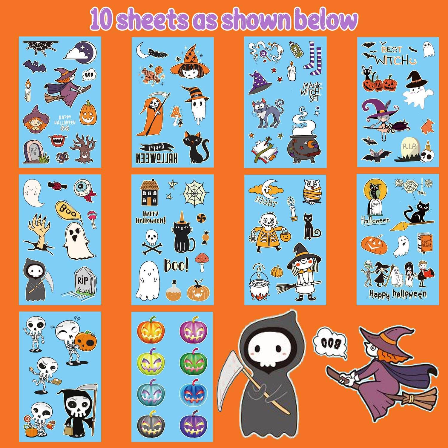 Halloween Glow-in-the-Dark Temporary Tattoo Stickers Luminous Party Favor Tattoos for Kids | Halloween Gift & Event Supplies