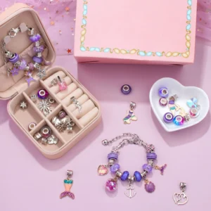 Unicorn Mermaid Purple Jewelry Making Kit DIY Bracelet & Necklace Craft Set for Girls Birthday, Christmas & New Year Gifts