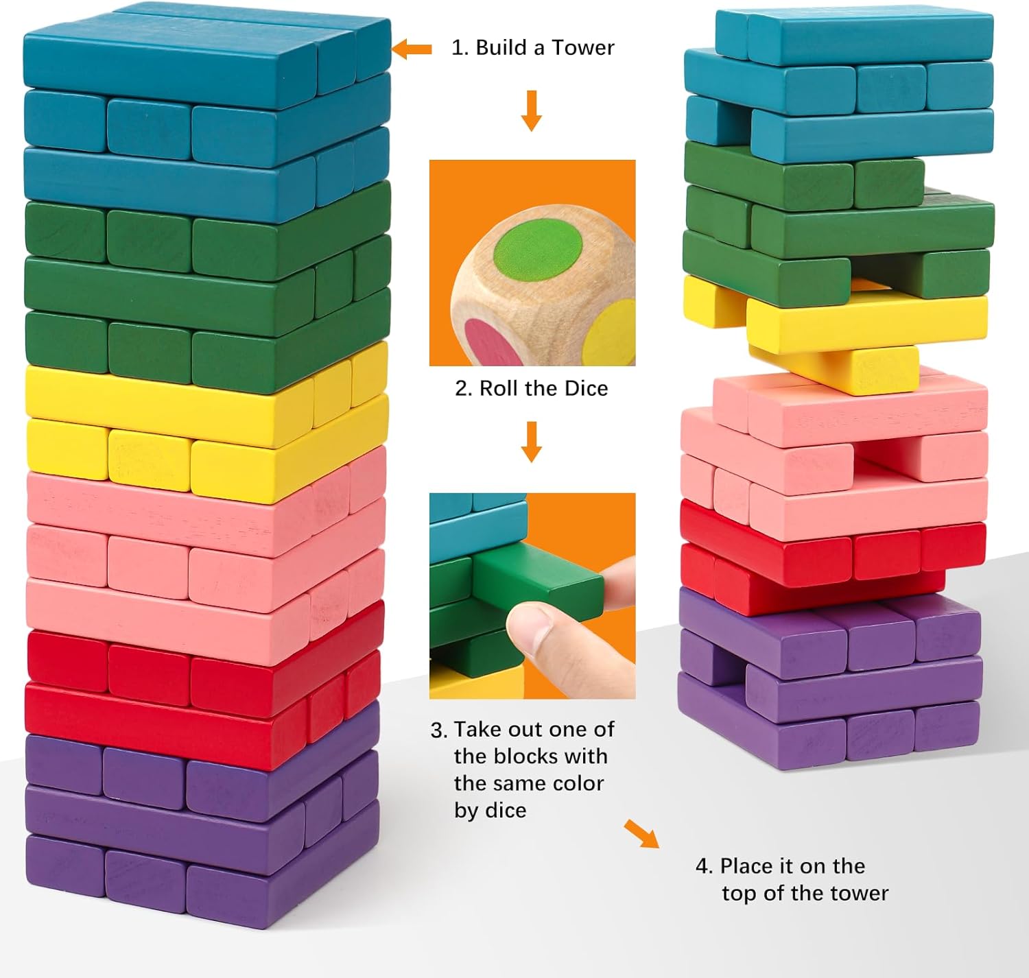 48PCS Wooden Stacking Board Game for Kids Educational Balance Building Blocks Toy for Children