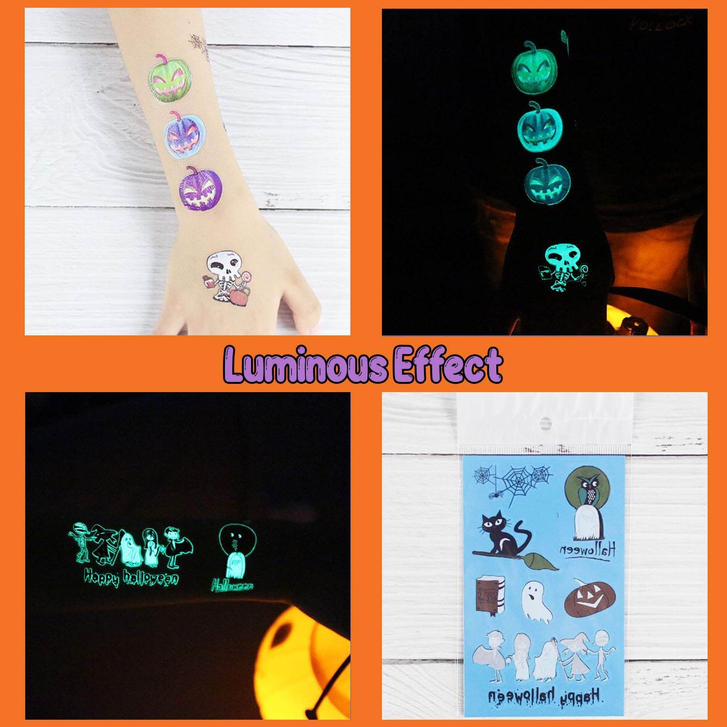 Halloween Glow-in-the-Dark Temporary Tattoo Stickers Luminous Party Favor Tattoos for Kids | Halloween Gift & Event Supplies