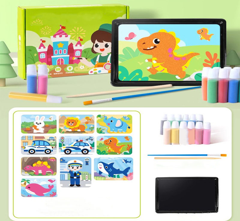 DIY Sand Art Kit with Sand Tray Creative Colored Sand Painting Craft Set for Kids