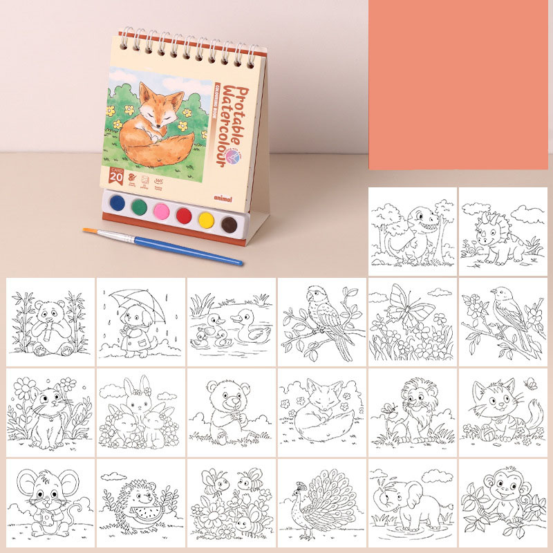 Coil Binding Watercolor Doodle Coloring Book Spiral Sketch Painting & Coloring Activity Book for Kids