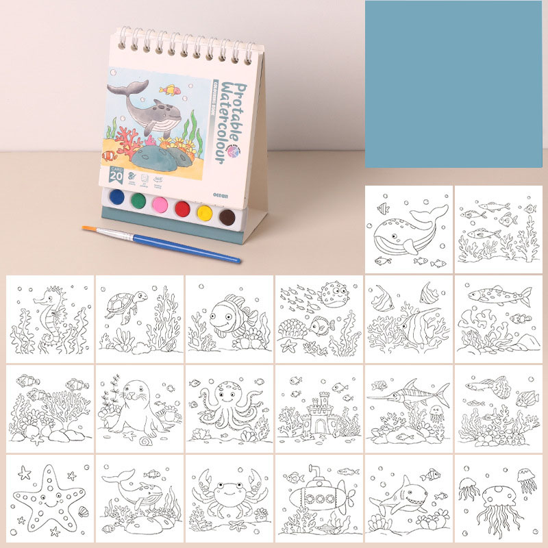 Coil Binding Watercolor Doodle Coloring Book Spiral Sketch Painting & Coloring Activity Book for Kids