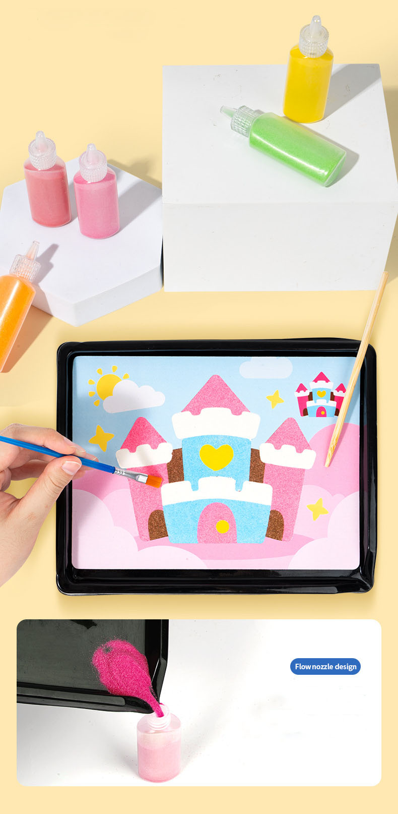 DIY Sand Art Kit with Sand Tray Creative Colored Sand Painting Craft Set for Kids