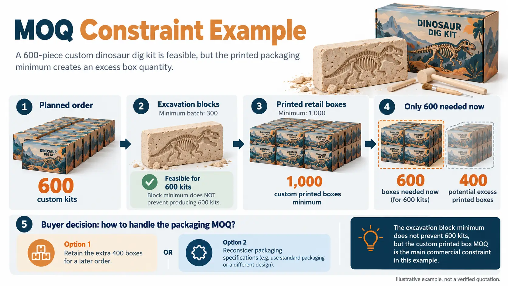Cost and MOQ factors for Worked Example of an MOQ Constraint